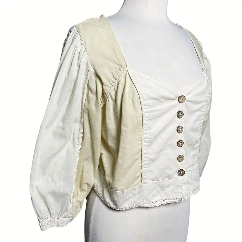 ANTHROPOLOGIE LET ME BE Women’s Boho Puff Sleeve Sweetheart Blouse